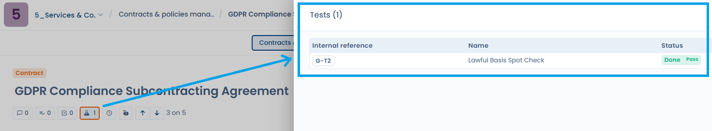 Icon showing the number of compliance tests linked to a contract