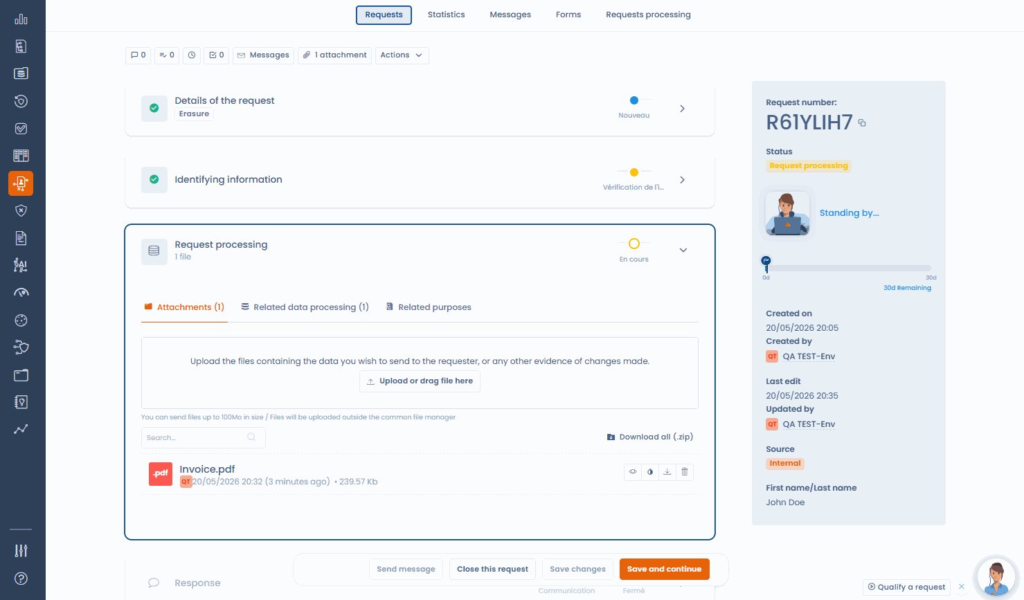 Request processing step with the original document to redact