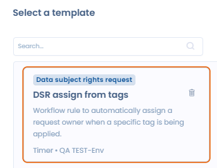 Template library showing the DSR assign from tags template