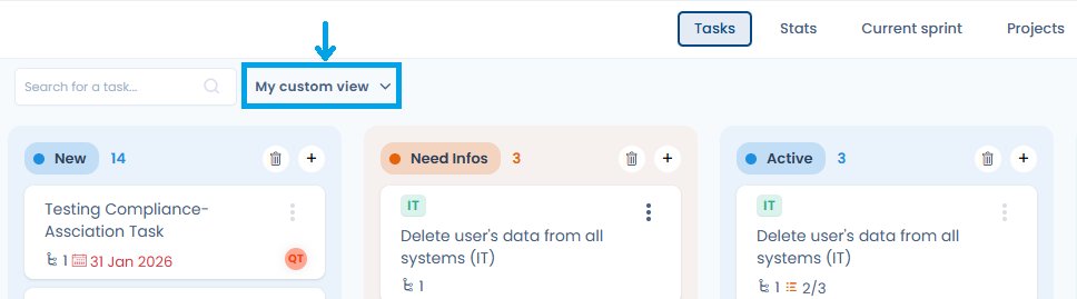 Custom view selector in the Planning module — Kanban board view