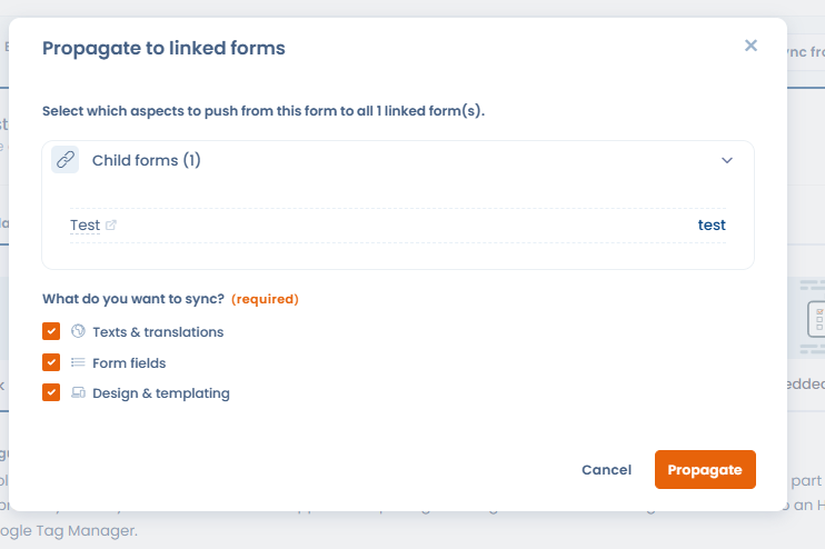 Propagate to linked forms dialog