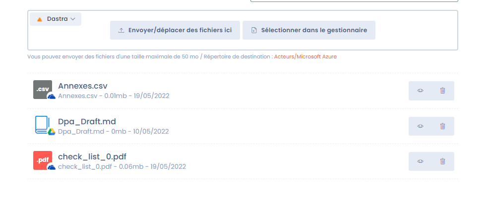 File source selector in the Dastra document manager