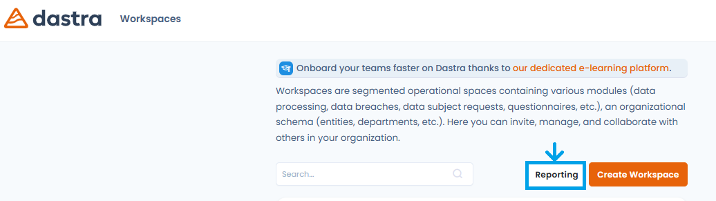 Reporting button in the workspace list