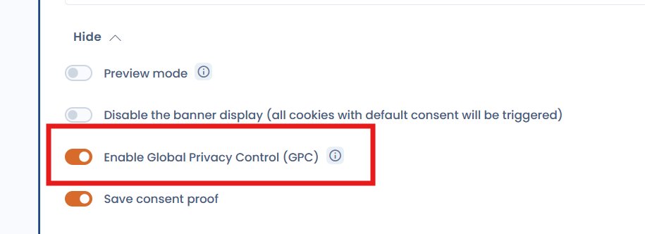 Enable Global Privacy Control (GPC) toggle in the widget advanced settings