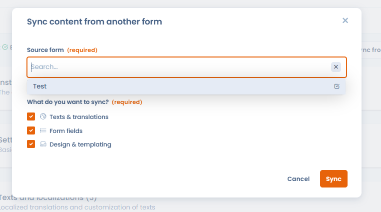 Sync content from another form dialog